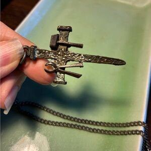 Industrial Nail Cross Necklace w/ Tools – Biker, Gothic, Workman’s Pendant